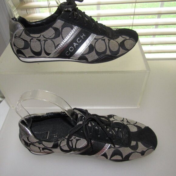 Coach Jayme Signature C Black & Silver Jacquard Sneakers | Size 6.5M |Athleisure - Picture 4 of 8